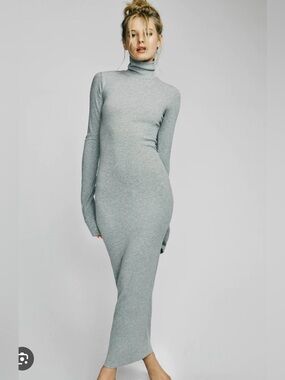 Eterne Light Grey Turtleneck Maxi Dress